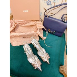 Miumiu Fashion Leather Pointed High Heeled Sandals For Women Silver