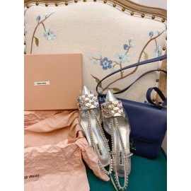 Miumiu Fashion Leather Pointed High Heeled Sandals For Women Silver