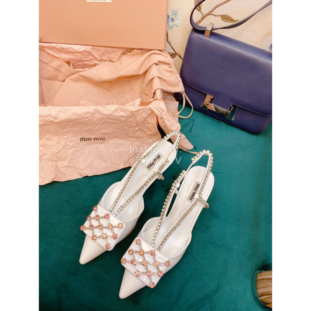 Miumiu Fashion Leather Pointed High Heeled Sandals For Women White