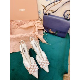 Miumiu Fashion Leather Pointed High Heeled Sandals For Women White