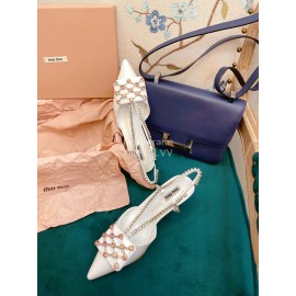 Miumiu Fashion Leather Pointed High Heeled Sandals For Women White