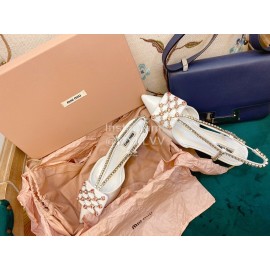 Miumiu Fashion Leather Pointed High Heeled Sandals For Women White