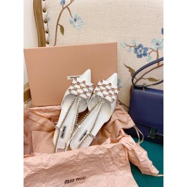 Miumiu Fashion Leather Pointed High Heeled Sandals For Women White