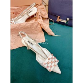 Miumiu Fashion Leather Pointed High Heeled Sandals For Women White