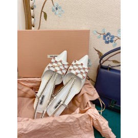 Miumiu Fashion Leather Pointed High Heeled Sandals For Women White