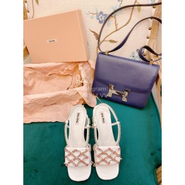 Miumiu New Patent Leather Thick High Heeled Sandals For Women White