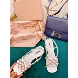 Miumiu New Patent Leather Thick High Heeled Sandals For Women White