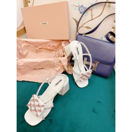 Miumiu New Patent Leather Thick High Heeled Sandals For Women White