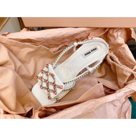 Miumiu New Patent Leather Thick High Heeled Sandals For Women White