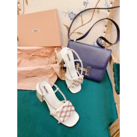 Miumiu New Patent Leather Thick High Heeled Sandals For Women White