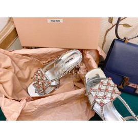 Miumiu New Patent Leather Thick High Heeled Sandals For Women Silver