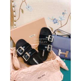 Miumiu New Rhinestone Slippers For Women Black