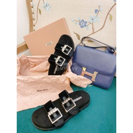 Miumiu New Rhinestone Slippers For Women Black