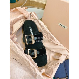 Miumiu New Rhinestone Slippers For Women Black