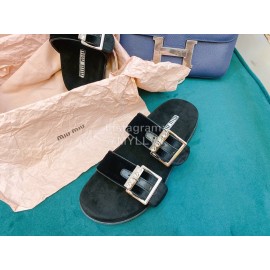 Miumiu New Rhinestone Slippers For Women Black
