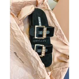 Miumiu New Rhinestone Slippers For Women Black