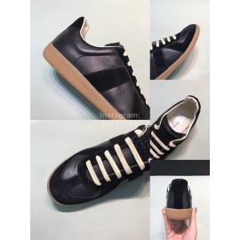 Margiela Cowhide Suede Lace Up Sneakers For Men And Women Black