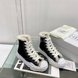 Maison Mihara Yasuhiro Winter Wool High Top Canvas Shoes For Women Black