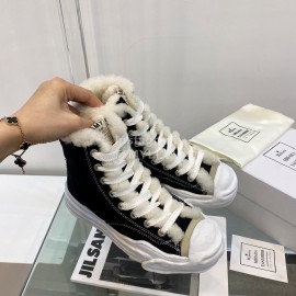 Maison Mihara Yasuhiro Winter Wool High Top Canvas Shoes For Women Black