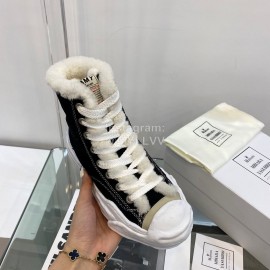 Maison Mihara Yasuhiro Winter Wool High Top Canvas Shoes For Women Black