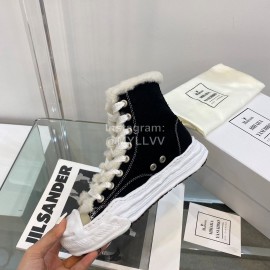 Maison Mihara Yasuhiro Winter Wool High Top Canvas Shoes For Women Black