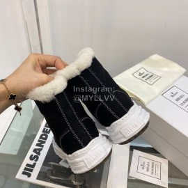 Maison Mihara Yasuhiro Winter Wool High Top Canvas Shoes For Women Black
