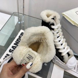 Maison Mihara Yasuhiro Winter Wool High Top Canvas Shoes For Women Black