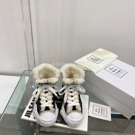 Maison Mihara Yasuhiro Winter Wool High Top Canvas Shoes For Women Black
