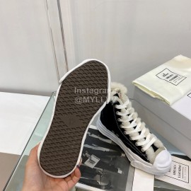 Maison Mihara Yasuhiro Winter Wool High Top Canvas Shoes For Women Black