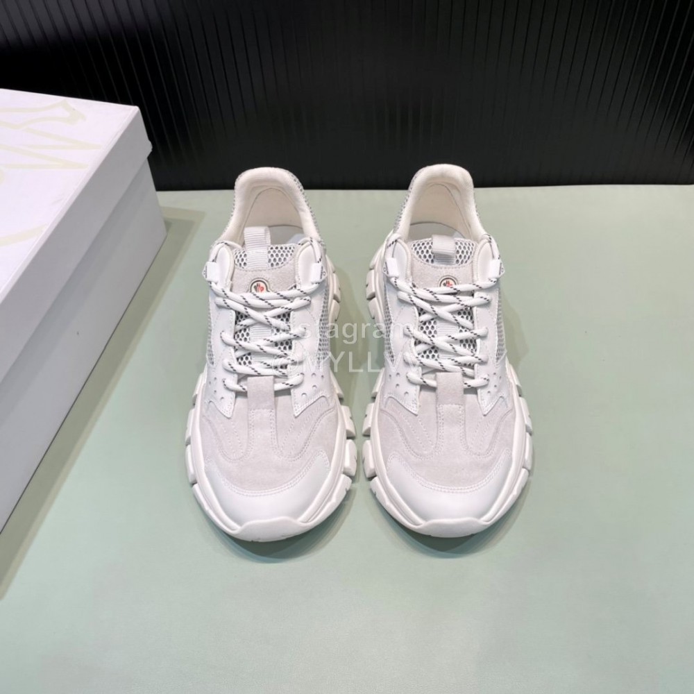 Moncler Autumn Winter Leather Mesh Sneakers For Men And Women White