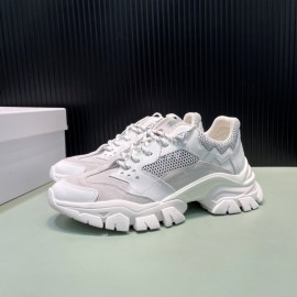 Moncler Autumn Winter Leather Mesh Sneakers For Men And Women White