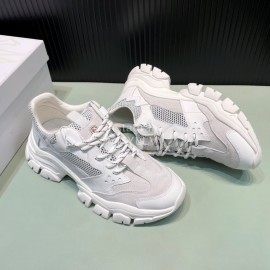 Moncler Autumn Winter Leather Mesh Sneakers For Men And Women White