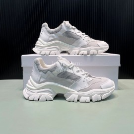 Moncler Autumn Winter Leather Mesh Sneakers For Men And Women White