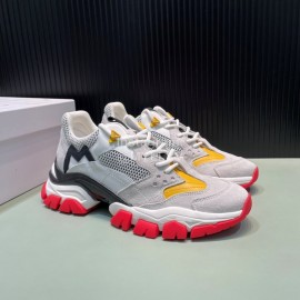 Moncler Autumn Winter Leather Mesh Sneakers For Men And Women Yellow