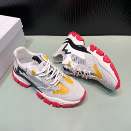 Moncler Autumn Winter Leather Mesh Sneakers For Men And Women Yellow