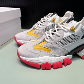 Moncler Autumn Winter Leather Mesh Sneakers For Men And Women Yellow