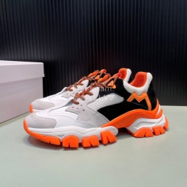 Moncler Autumn Winter Leather Mesh Sneakers For Men And Women Orange