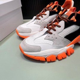 Moncler Autumn Winter Leather Mesh Sneakers For Men And Women Orange