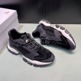 Moncler Autumn Winter Leather Mesh Sneakers Black For Men And Women