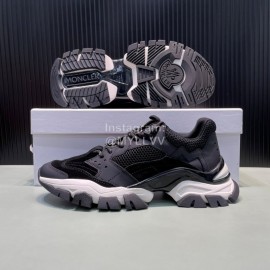 Moncler Autumn Winter Leather Mesh Sneakers Black For Men And Women