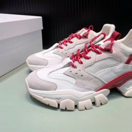 Moncler Autumn Winter Leather Mesh Sneakers For Men And Women Red