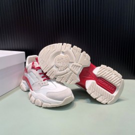 Moncler Autumn Winter Leather Mesh Sneakers For Men And Women Red