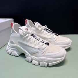 Moncler Cowhide Mesh Sneakers For Men And Women White