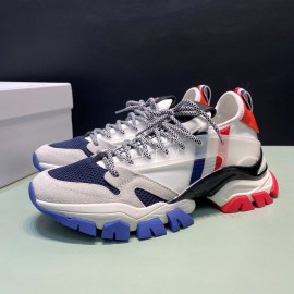 Moncler Cowhide Mesh Sneakers For Men And Women Navy