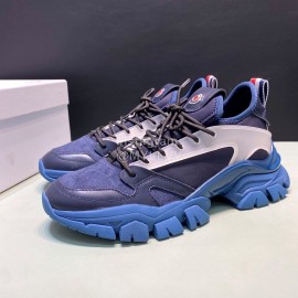 Moncler Cowhide Mesh Sneakers For Men And Women Blue