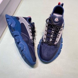 Moncler Cowhide Mesh Sneakers For Men And Women Blue