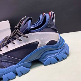 Moncler Cowhide Mesh Sneakers For Men And Women Blue