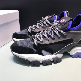 Moncler Cowhide Mesh Sneakers For Men And Women Black