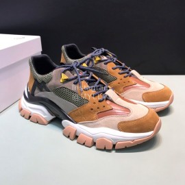 Moncler Cowhide Mesh Sneakers For Men And Women Brown