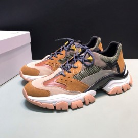 Moncler Cowhide Mesh Sneakers For Men And Women Brown